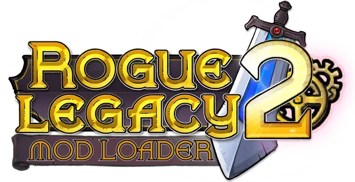 RL2.ModLoader Banner - Text saying Rogue Legacy 2 Mod Loader on a plate, with a sword and the Antikythera mechanism behind it